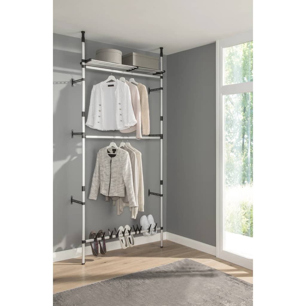 vidaXL Telescopic Wardrobe System with Rods and Shelf Aluminium