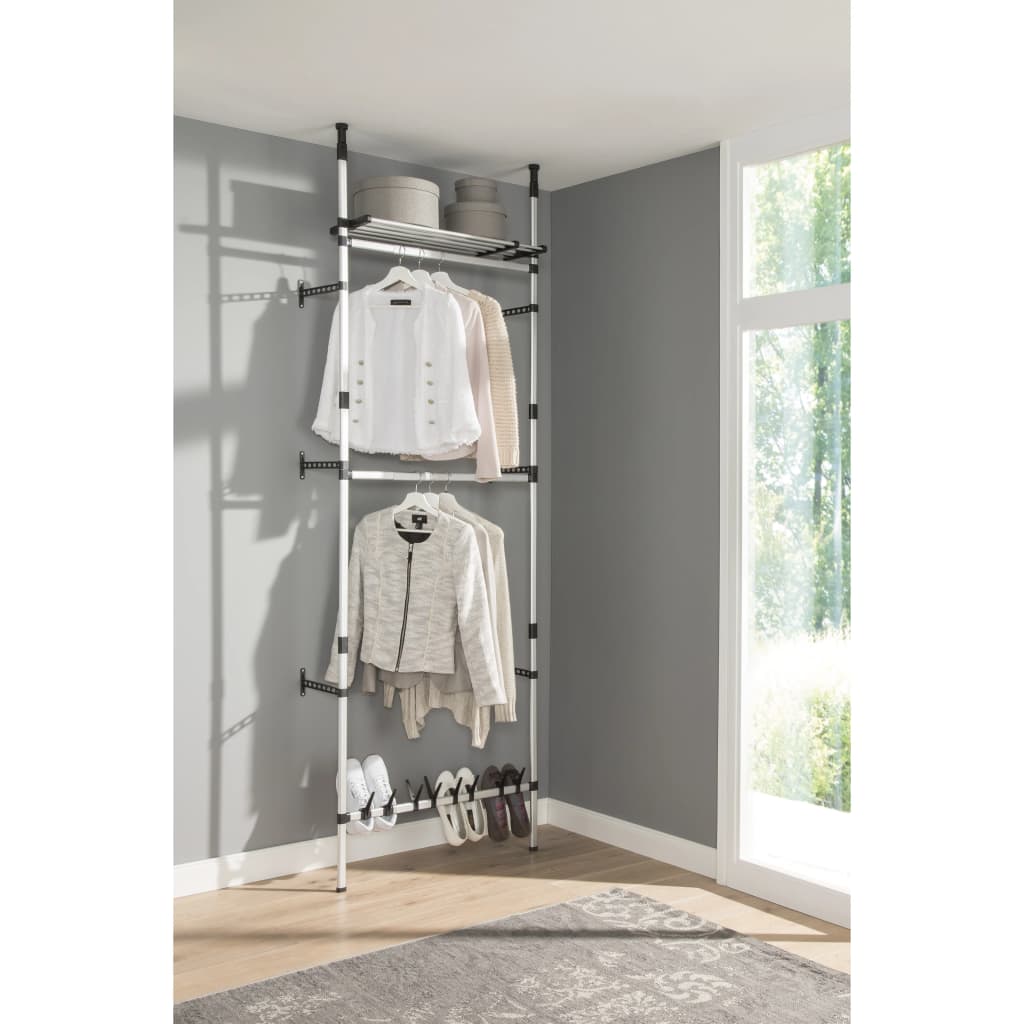 vidaXL Telescopic Wardrobe System with Rods and Shelf Aluminium