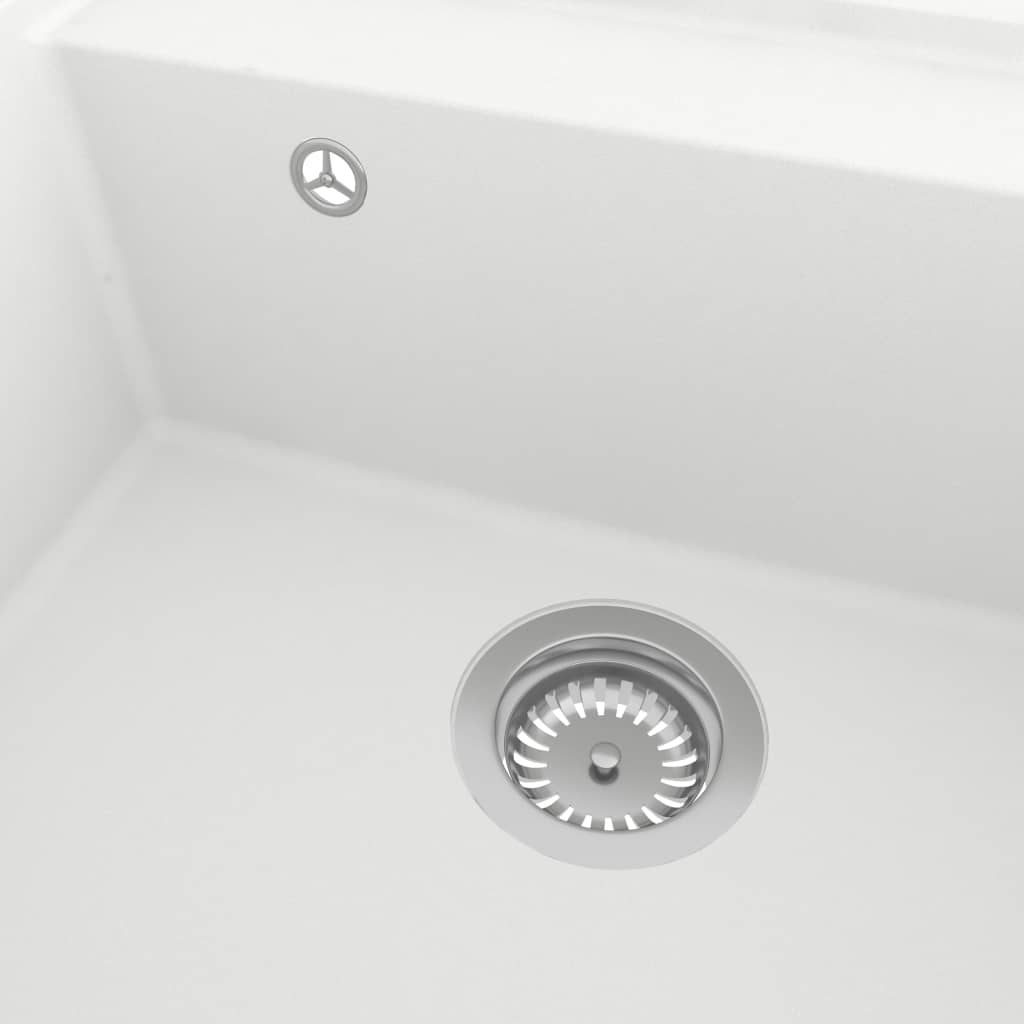 Kitchen Sink with Overflow Hole White Granite