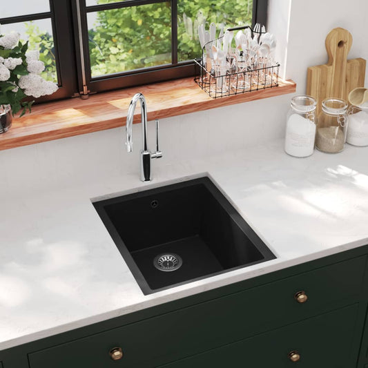 vidaXL Kitchen Sink with Overflow Hole Black Granite