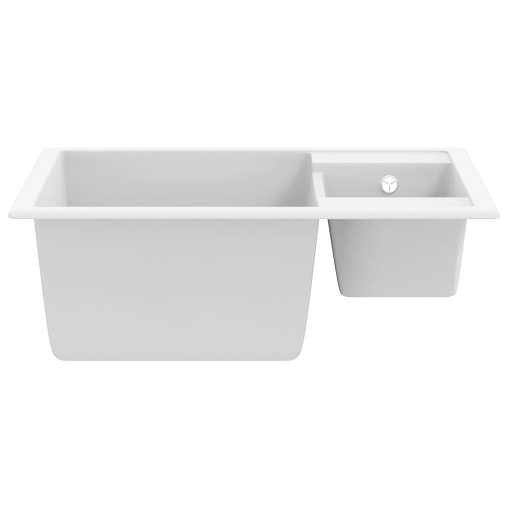 Kitchen Sink with Overflow Hole Double Basins White Granite
