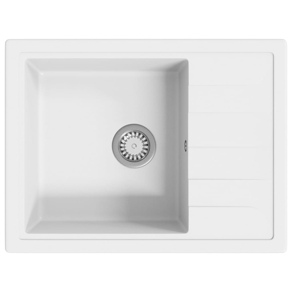 Kitchen Sink with Overflow Hole Oval White Granite