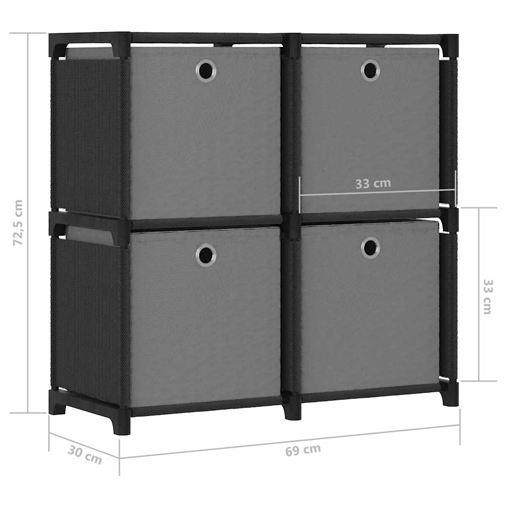 322599 vidaXL 4-Cube Display Shelf with Boxes Black 69x30x72,5 cm Fabric