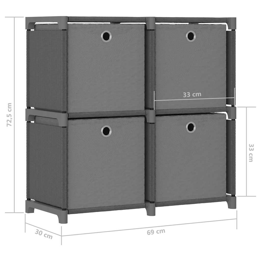 322601 vidaXL 4-Cube Display Shelf with Boxes Grey 69x30x72,5 cm Fabric