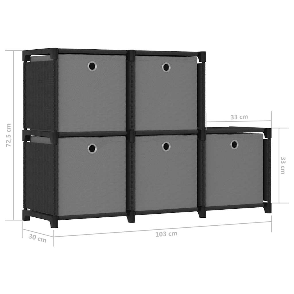 322603 vidaXL 5-Cube Display Shelf with Boxes Black 103x30x72,5 cm Fabric