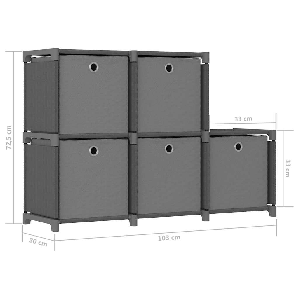 322605 vidaXL 5-Cube Display Shelf with Boxes Grey 103x30x72,5 cm Fabric