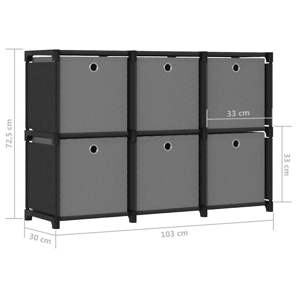 322607 vidaXL 6-Cube Display Shelf with Boxes Black 103x30x72,5 cm Fabric
