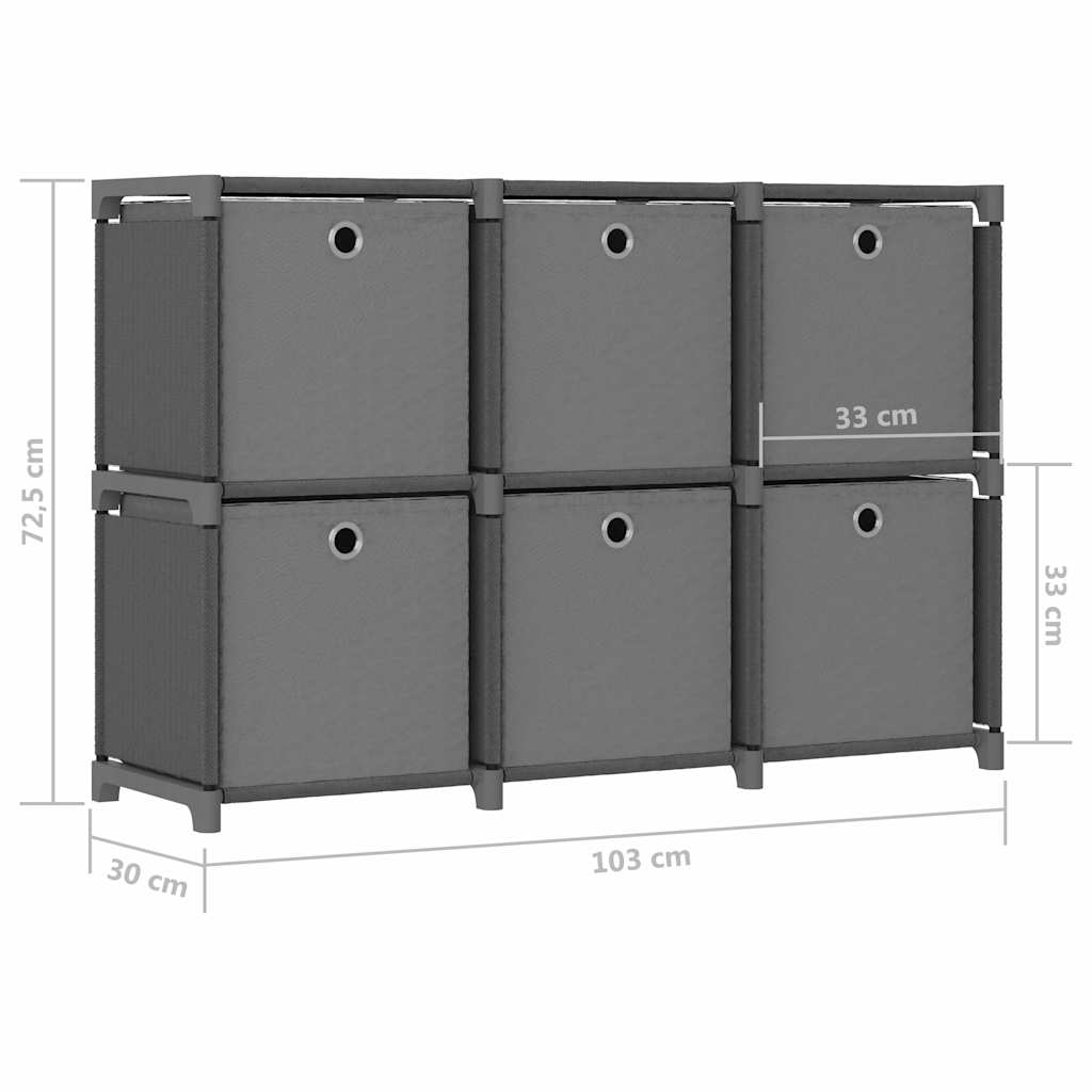 322609 vidaXL 6-Cube Display Shelf with Boxes Grey 103x30x72,5 cm Fabric