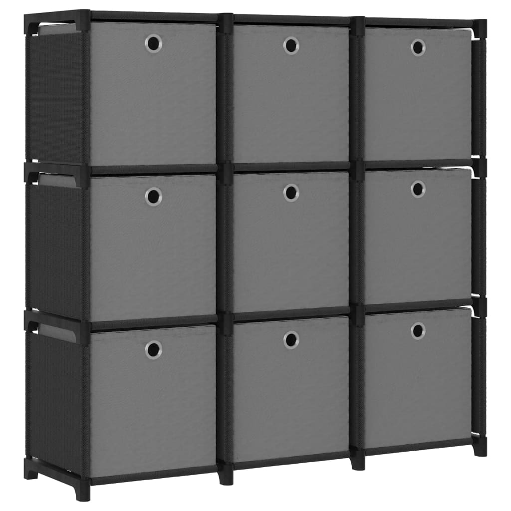 322611 vidaXL 9-Cube Display Shelf with Boxes Black 103x30x107,5 cm Fabric