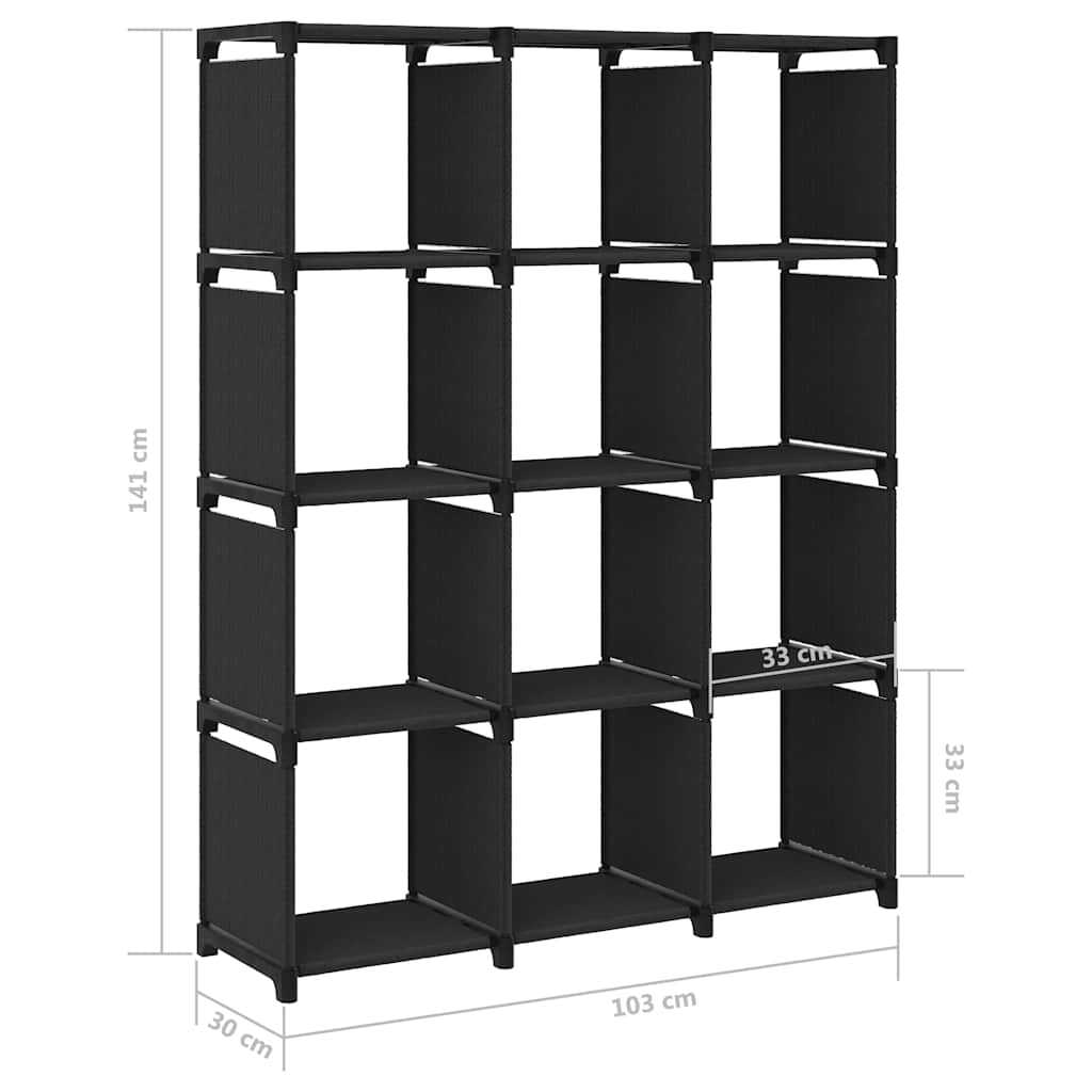 322614 vidaXL 12-Cube Display Shelf Black 103x30x141 cm Fabric