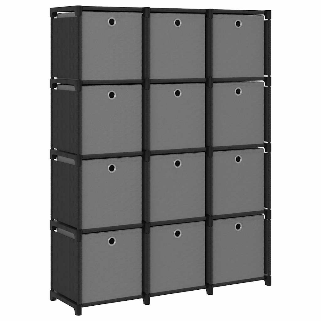 322615 vidaXL 12-Cube Display Shelf with Boxes Black 103x30x141 cm Fabric