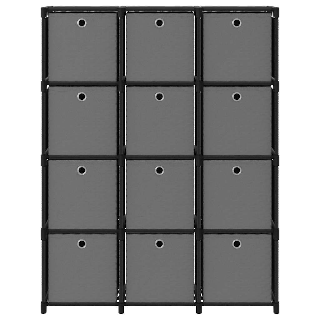 322615 vidaXL 12-Cube Display Shelf with Boxes Black 103x30x141 cm Fabric