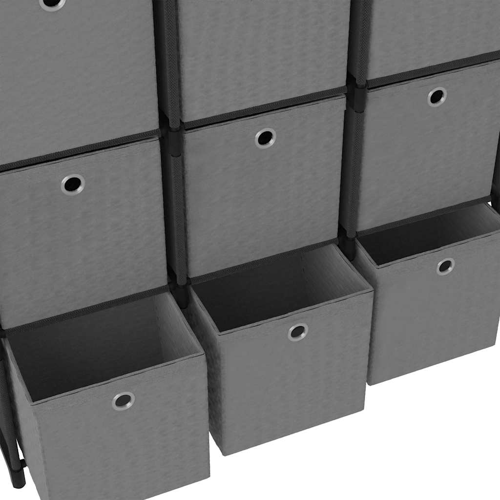 322615 vidaXL 12-Cube Display Shelf with Boxes Black 103x30x141 cm Fabric
