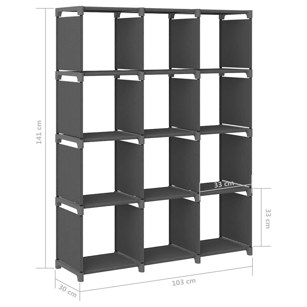 322616 vidaXL 12-Cube Display Shelf Grey 103x30x141 cm Fabric
