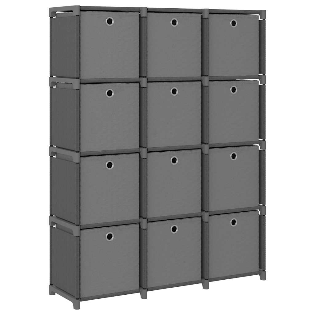 322617 vidaXL 12-Cube Display Shelf with Boxes Grey 103x30x141 cm Fabric
