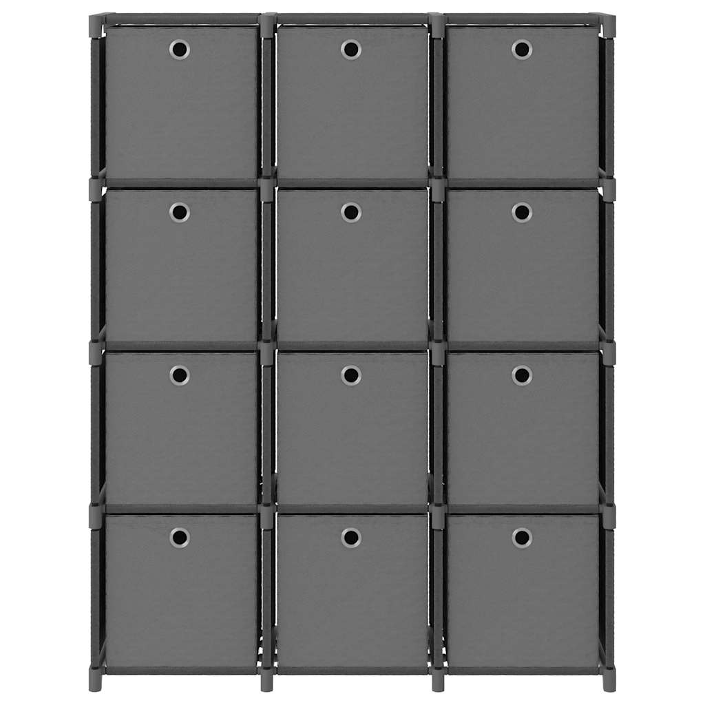 322617 vidaXL 12-Cube Display Shelf with Boxes Grey 103x30x141 cm Fabric