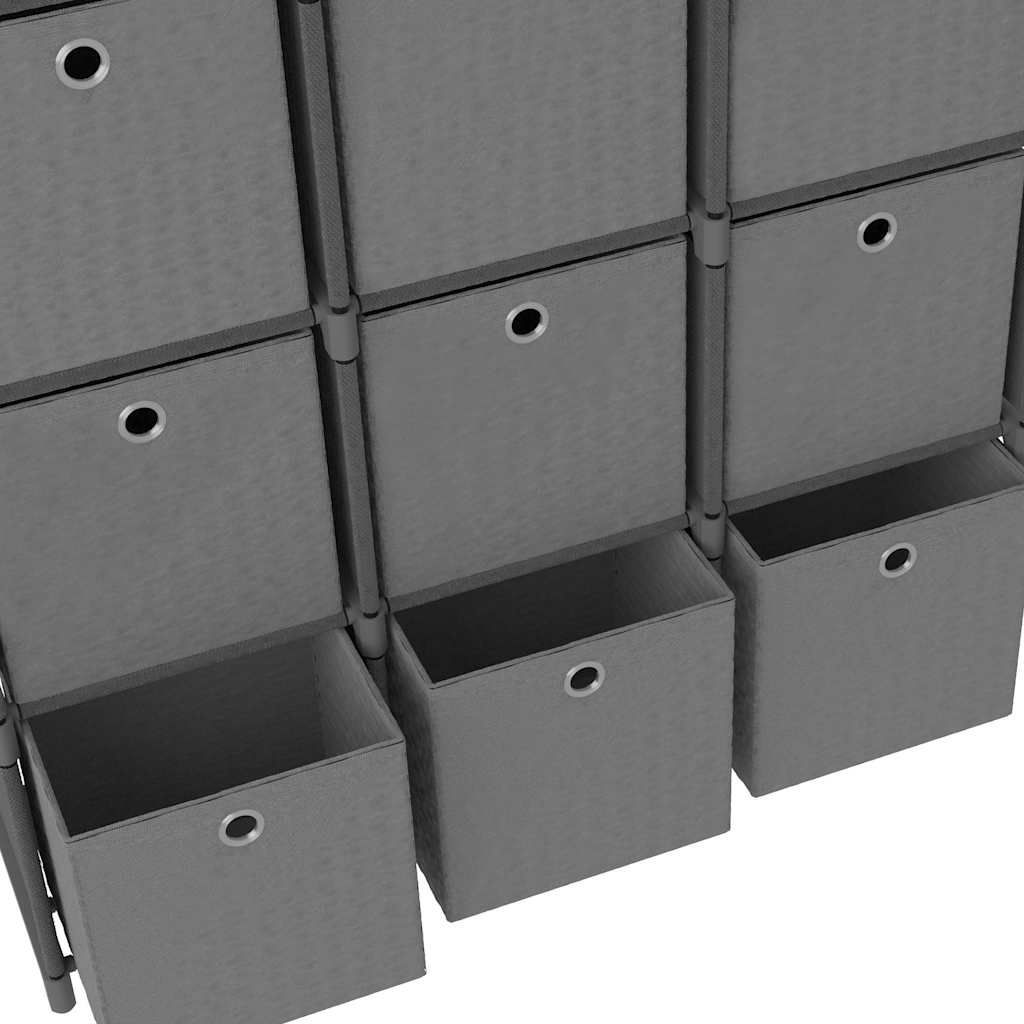 322617 vidaXL 12-Cube Display Shelf with Boxes Grey 103x30x141 cm Fabric