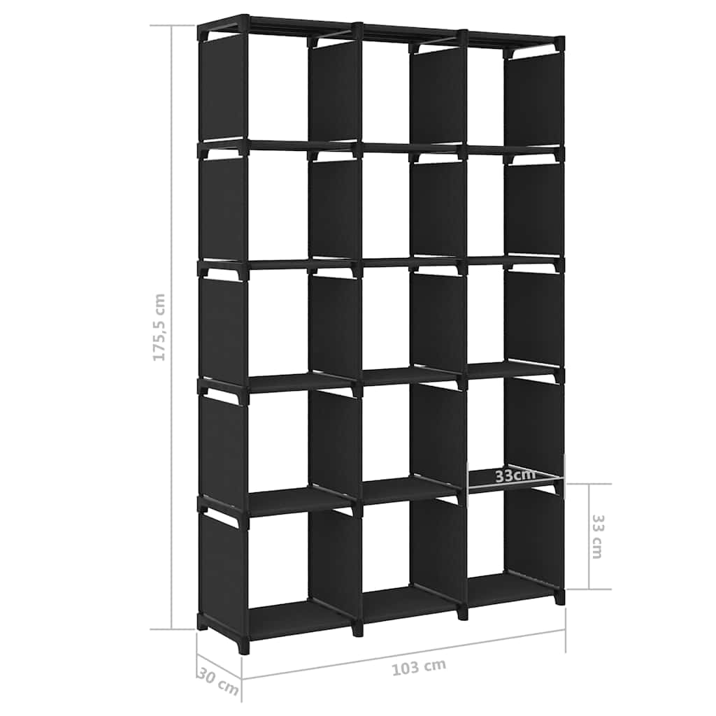 322618 vidaXL 15-Cube Display Shelf Black 103x30x175,5 cm Fabric