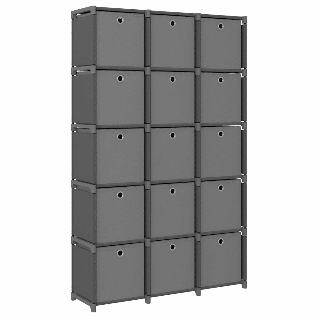 322621 vidaXL 15-Cube Display Shelf with Boxes Grey 103x30x175,5 cm Fabric