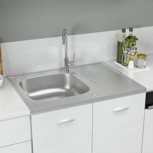 vidaXL Kitchen Sink with Drainer Set Silver 800x600x155 mm Stainless Steel