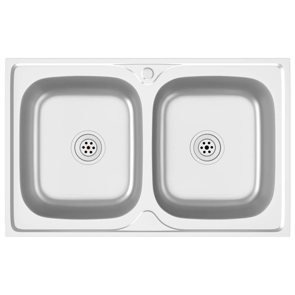 Kitchen Sink with Double Basins Silver 800x500x155 mm Stainless Steel