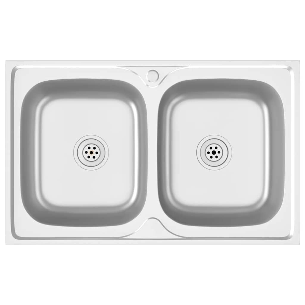Kitchen Sink with Double Basins Silver 800x500x155 mm Stainless Steel