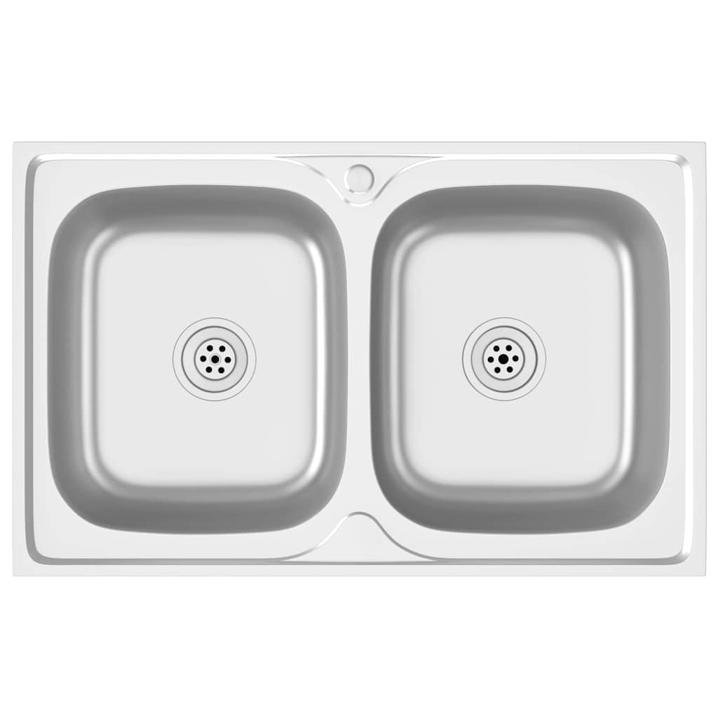 vidaXL Kitchen Sink with Double Basins Silver 800x500x155 mm Stainless Steel