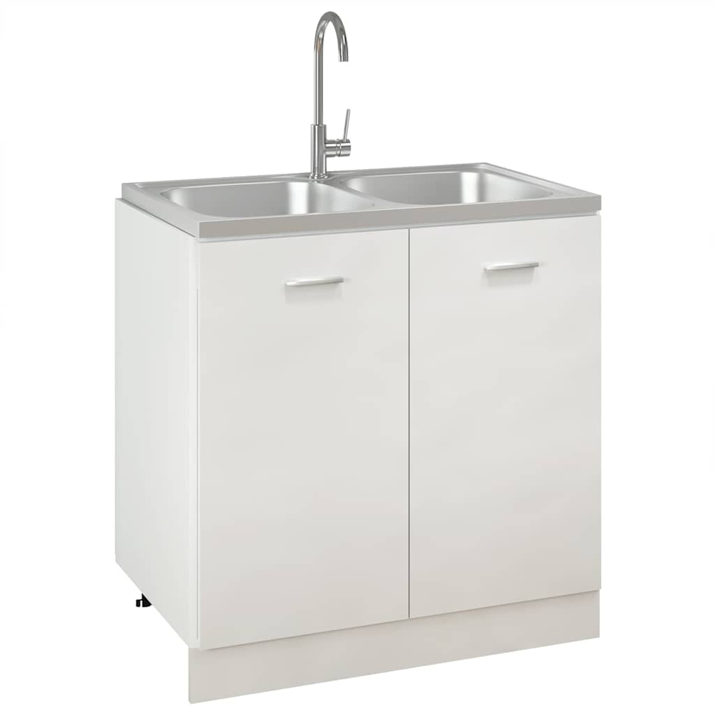 vidaXL Kitchen Sink with Double Basins Silver 800x500x155 mm Stainless Steel