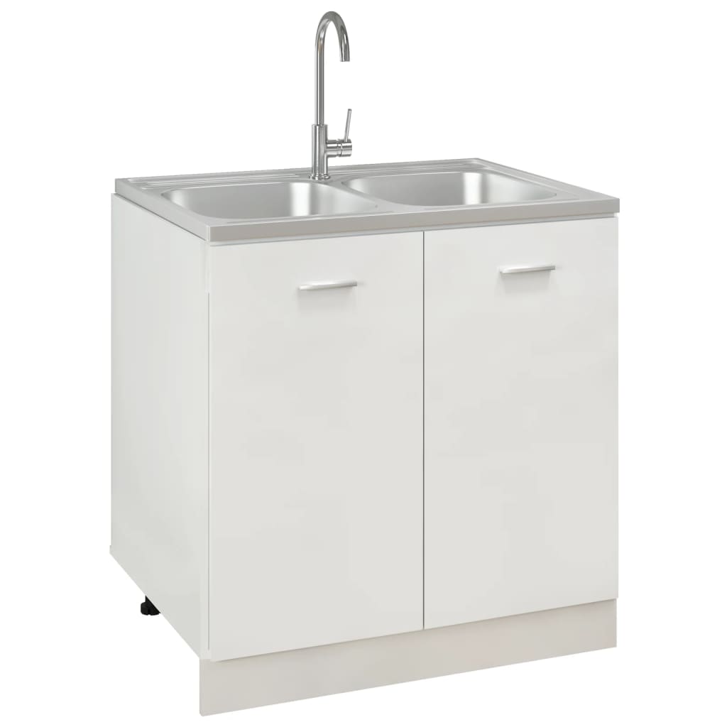 vidaXL Kitchen Sink with Double Basins Silver 800x600x155 mm Stainless Steel