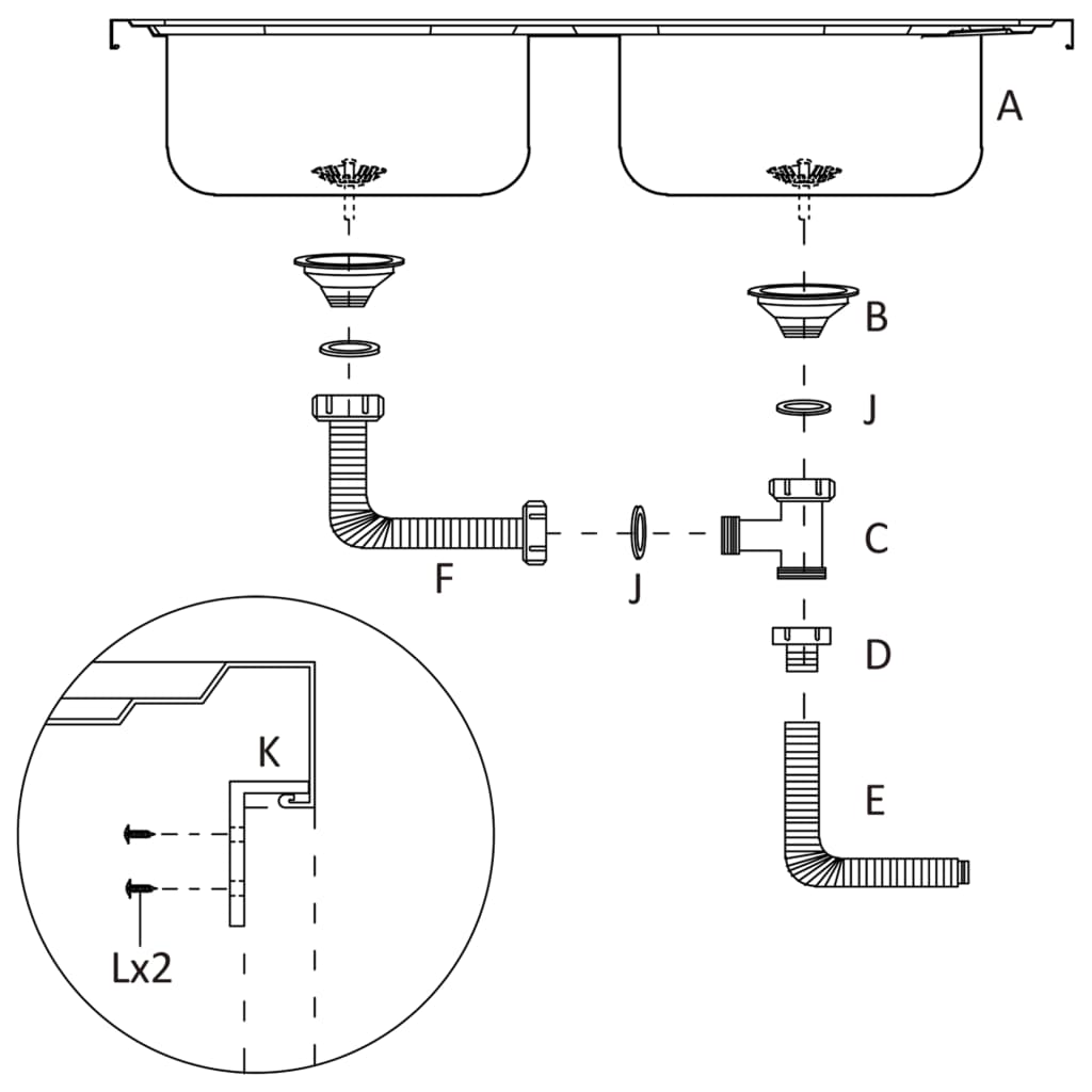 vidaXL Kitchen Sink with Double Basins Silver 800x600x155 mm Stainless Steel