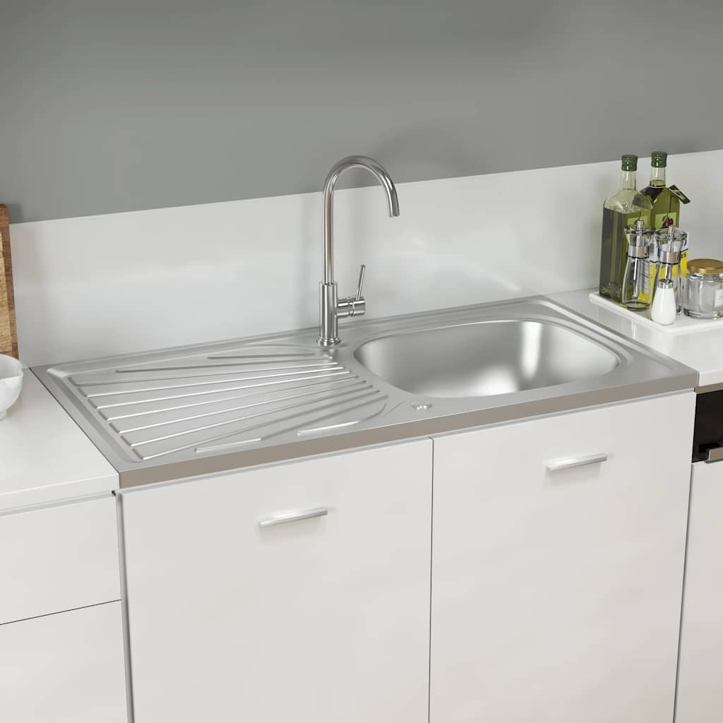 vidaXL Kitchen Sink with Drainer Set Silver 1000x500x155 mm Stainless Steel