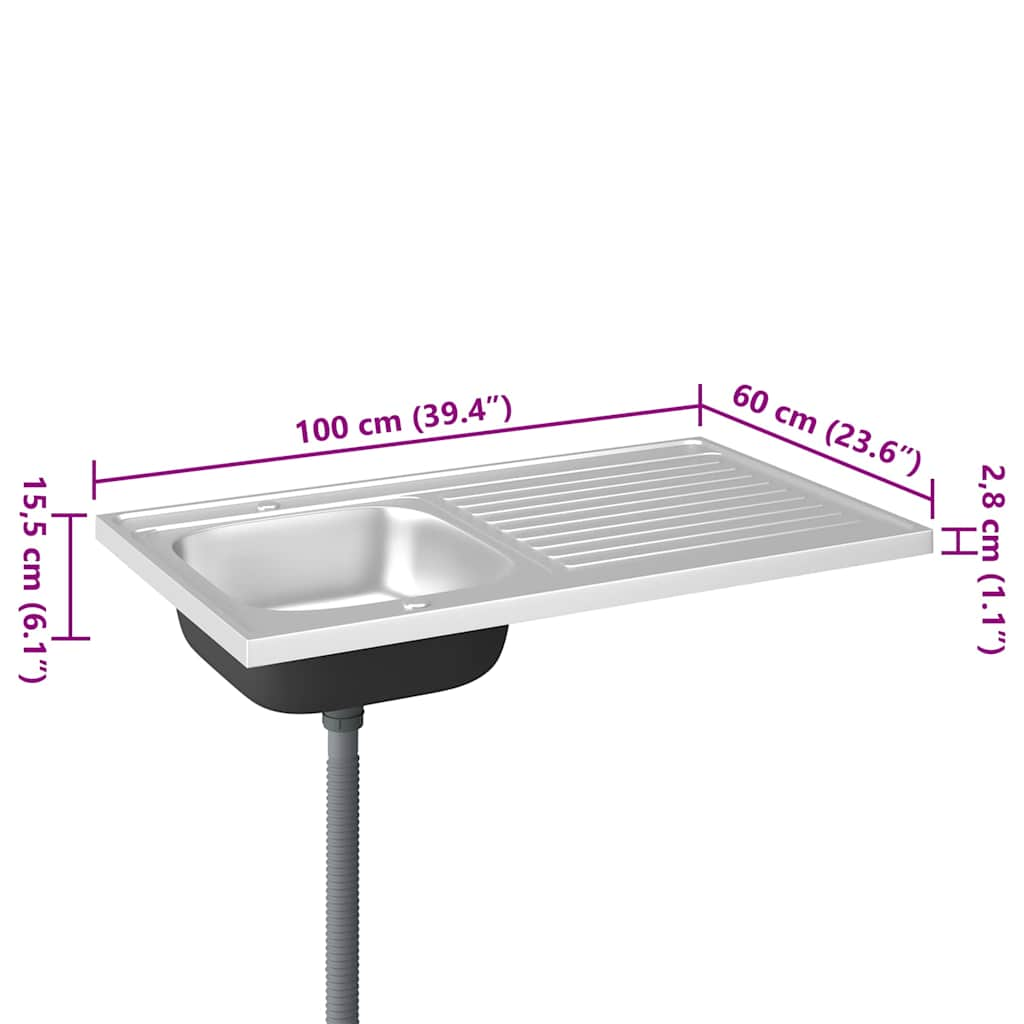 vidaXL Kitchen Sink with Drainer Set Silver 1000x600x155 mm Stainless Steel