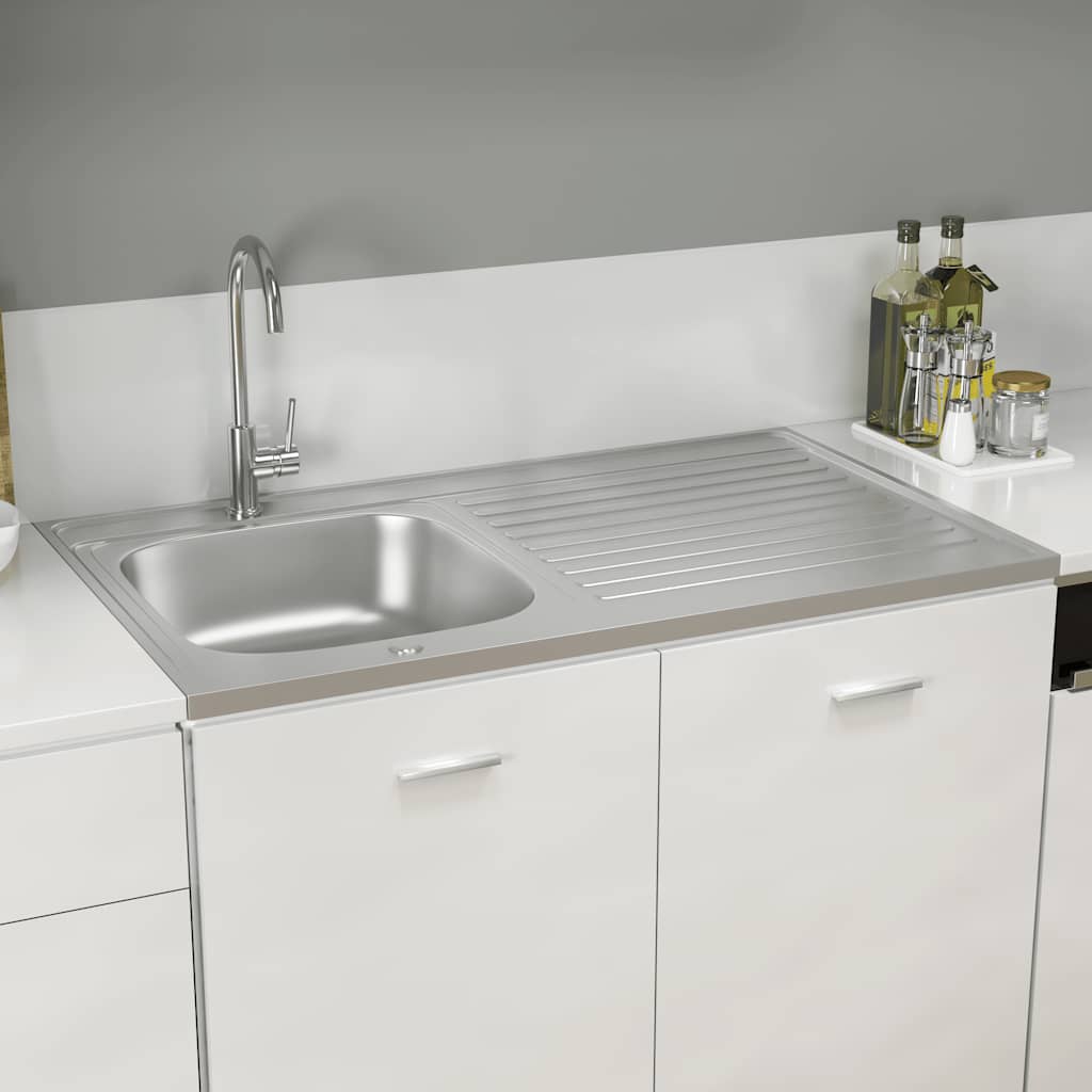 vidaXL Kitchen Sink with Drainer Set Silver 1000x600x155 mm Stainless Steel