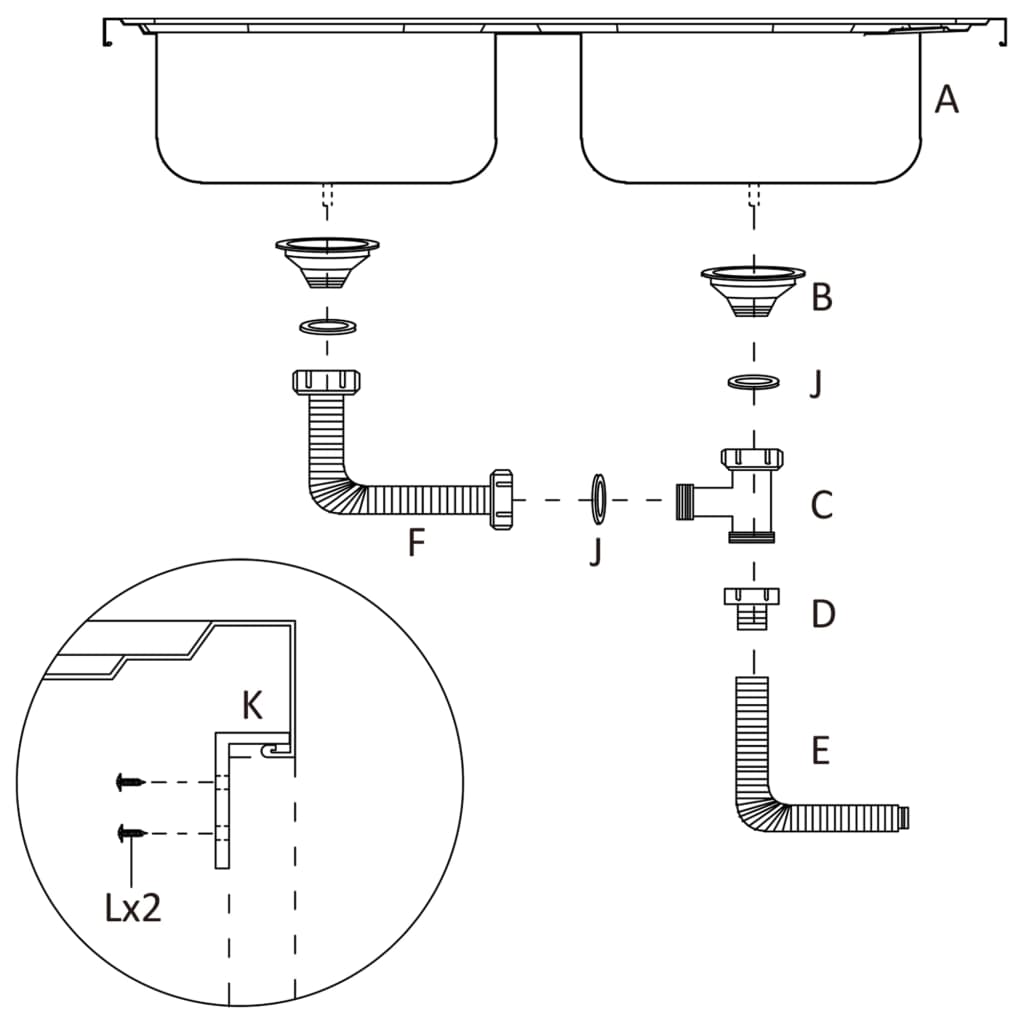 vidaXL Kitchen Sink with Double Sinks Silver 1200x500x155 mm Stainless Steel