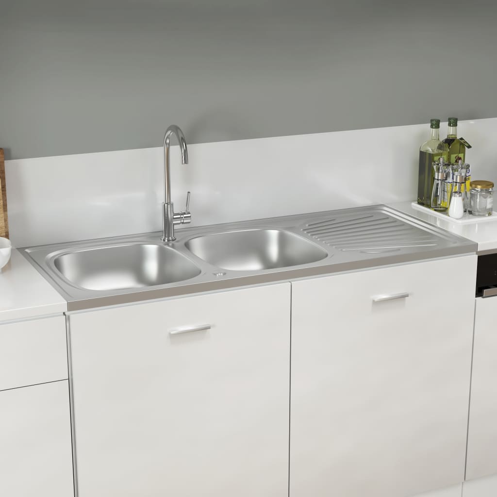 vidaXL Kitchen Sink with Double Sinks Silver 1200x500x155 mm Stainless Steel