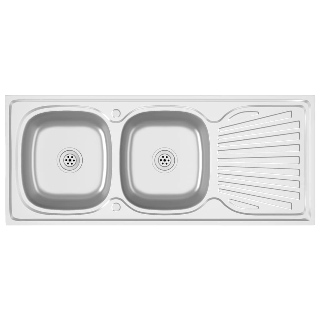 vidaXL Kitchen Sink with Double Sinks Silver 1200x600x155 mm Stainless Steel