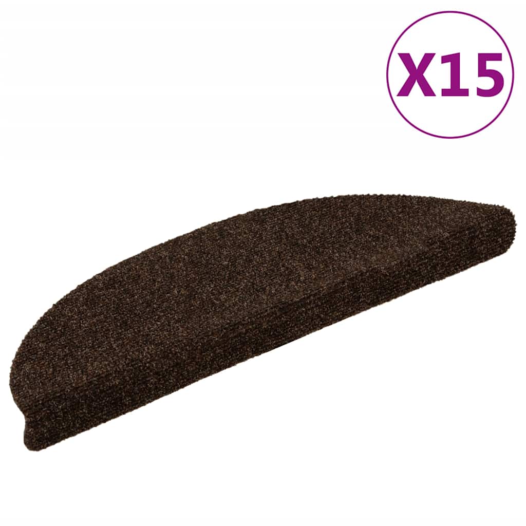 Stair Mats Self-adhesive 15 pcs 56x17x3 cm Brown Half Round
