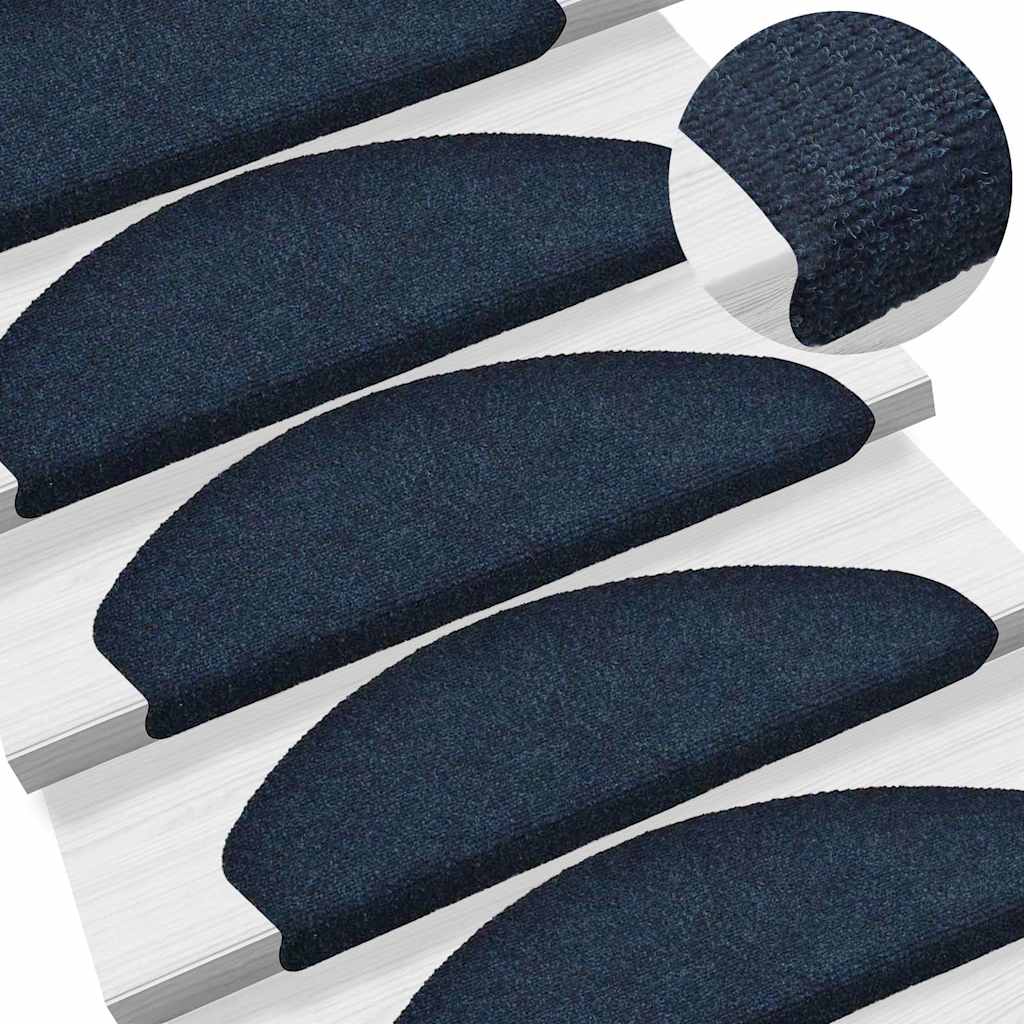 Stair Mats Self-adhesive 15 pcs 65x21x4cm Navy Half Round Large