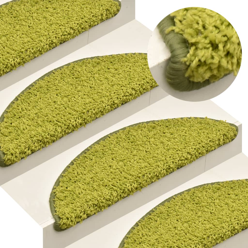 Stair Mats 15 pcs 56x17x3 cm Green Half Round