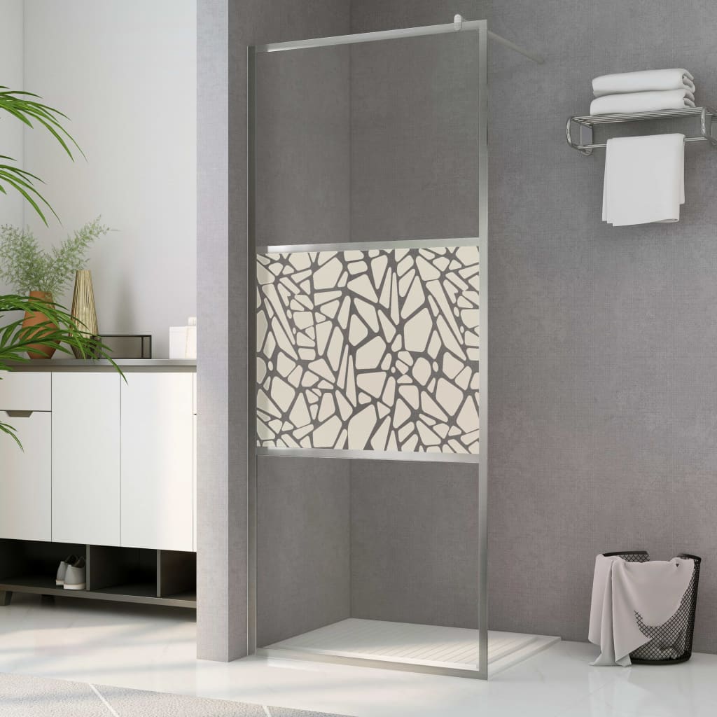 Walk-in Shower Wall ESG Glass with Stone Design 140x195 cm