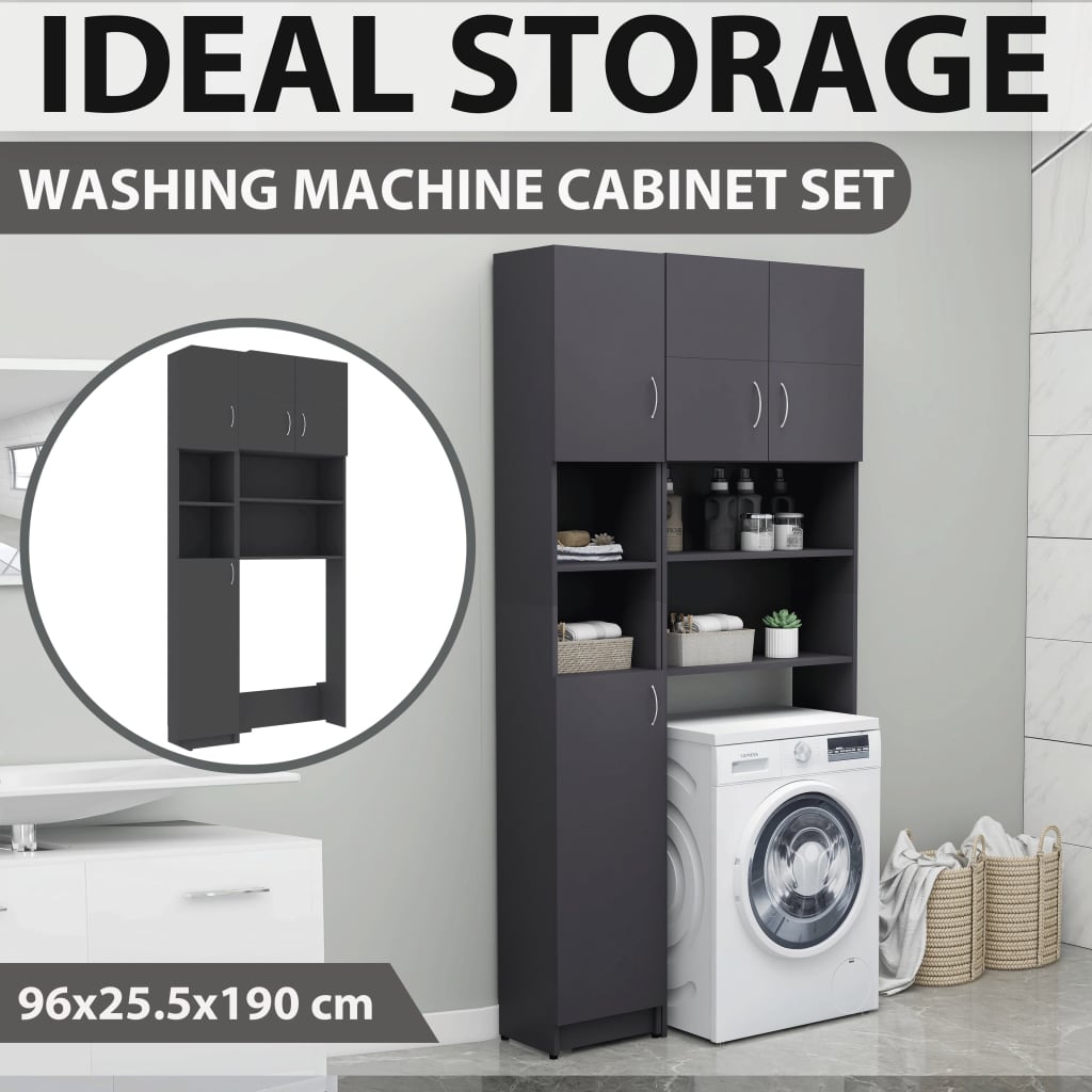 vidaXL Washing Machine Cabinet Set Grey Engineered Wood