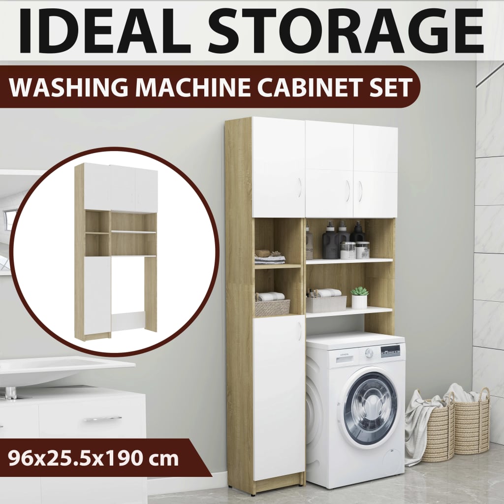 vidaXL Washing Machine Cabinet Set White and Sonoma Oak Engineered Wood