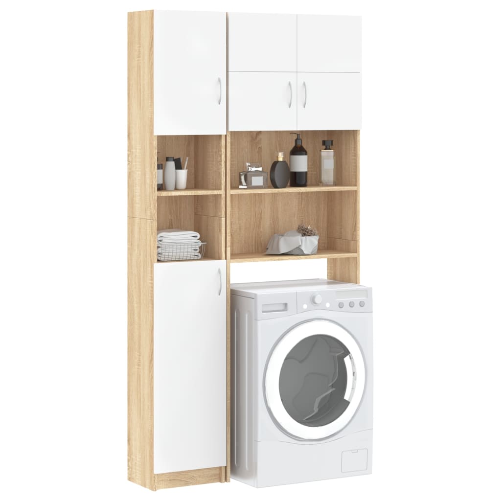 vidaXL Washing Machine Cabinet Set White and Sonoma Oak Engineered Wood