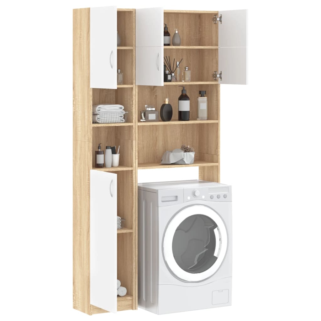 vidaXL Washing Machine Cabinet Set White and Sonoma Oak Engineered Wood