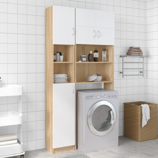 vidaXL Washing Machine Cabinet Set White and Sonoma Oak Engineered Wood