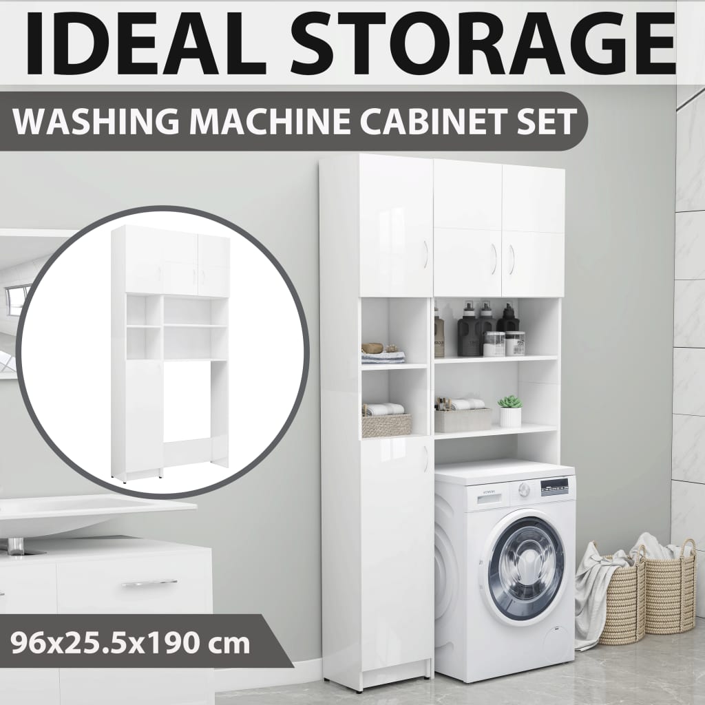 vidaXL Washing Machine Cabinet Set High Gloss White Engineered Wood