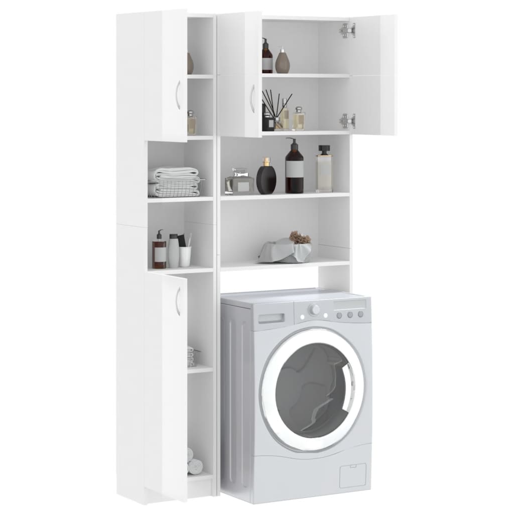 vidaXL Washing Machine Cabinet Set High Gloss White Engineered Wood