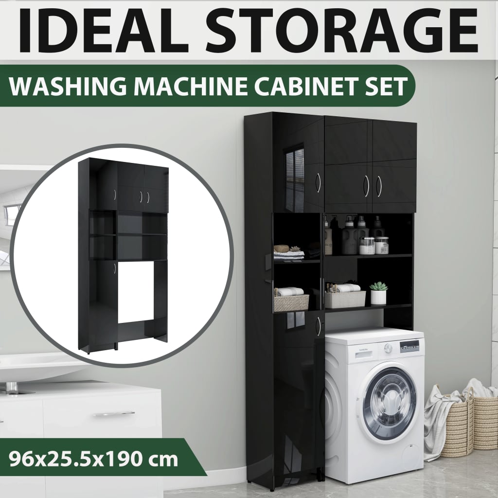 vidaXL Washing Machine Cabinet Set High Gloss Black Engineered Wood