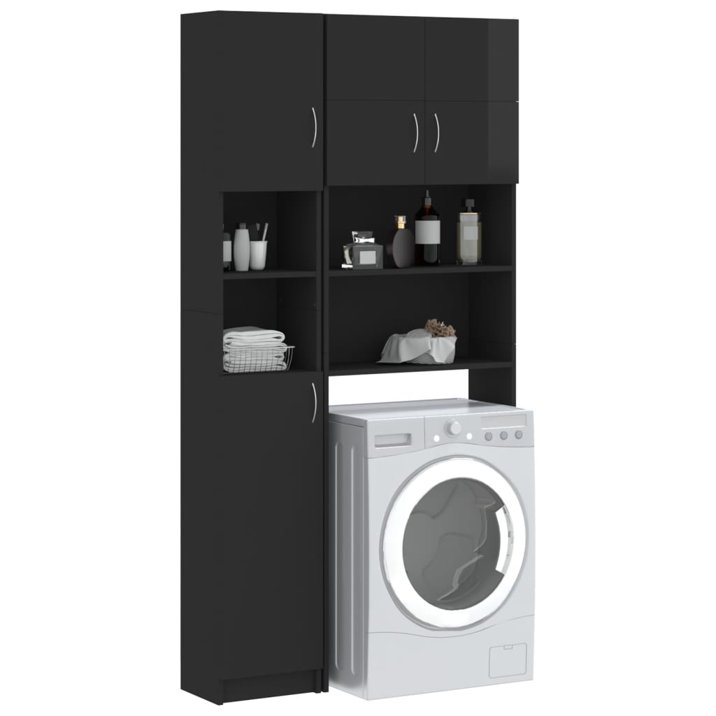 vidaXL Washing Machine Cabinet Set High Gloss Black Engineered Wood