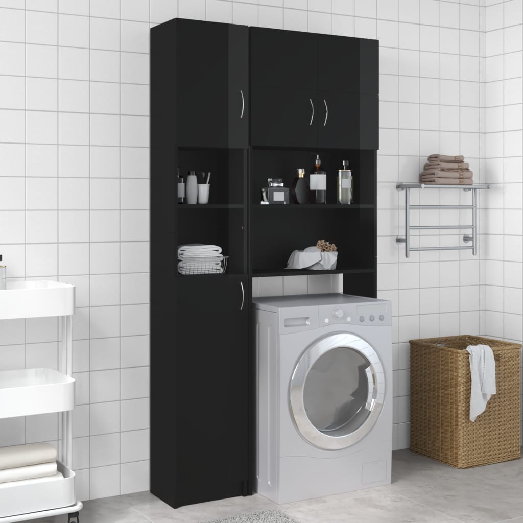 vidaXL Washing Machine Cabinet Set High Gloss Black Engineered Wood